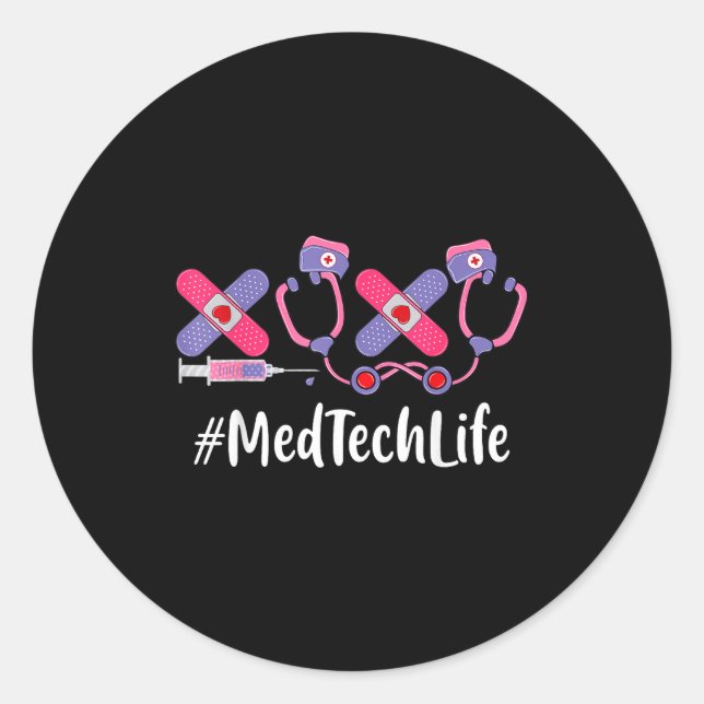 Pegatina Redonda Med Tech Valentines Day Women Heart Stethoscope Ap (Anverso)