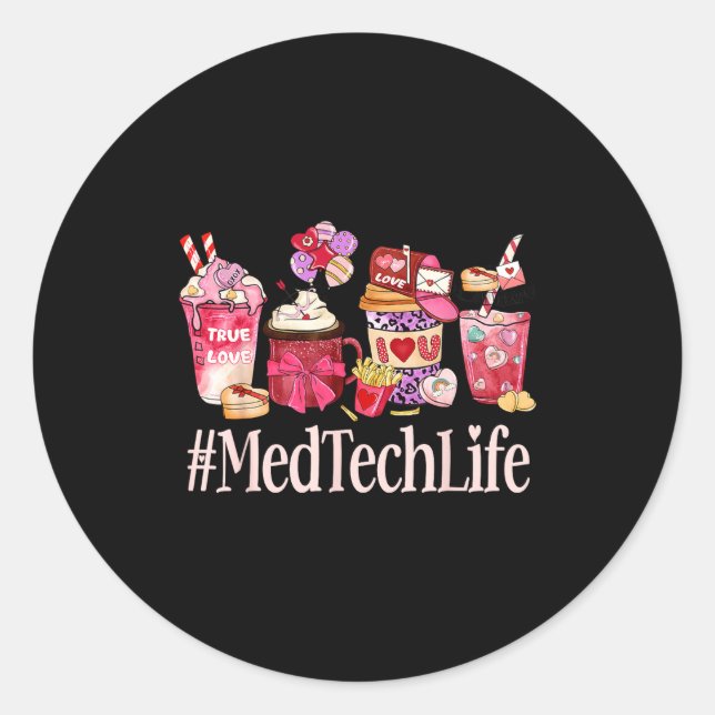 Pegatina Redonda Med Tech Women Coffee Lovers Funny Valentine's Day (Anverso)