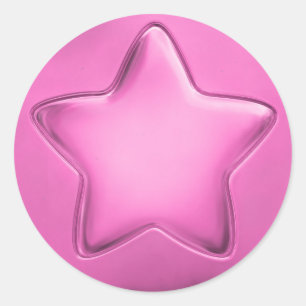 Pegatina Redonda Medalla de estrella de gelatina rosa linda 3D