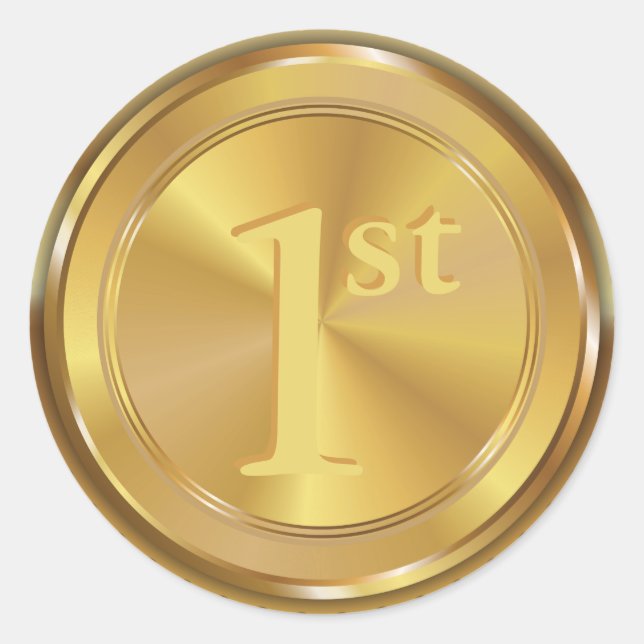 Pegatina Redonda Medalla de Oro clásica de personalizable. (Anverso)