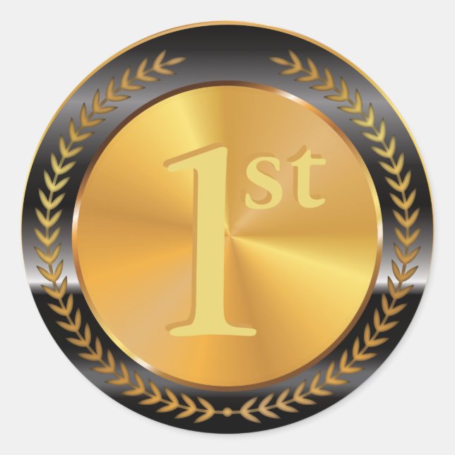 Pegatina Redonda Medalla de Oro clásica de personalizable. (Anverso)