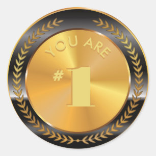 Pegatina Redonda Medalla de Oro Clásica de Personalizable. ¡Eres 