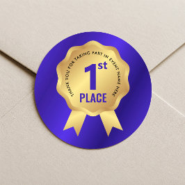 Pegatina Redonda Medalla de Primer Lugar Premio Evento Azul y Oro G