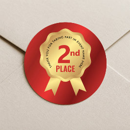 Pegatina Redonda Medalla de Segundo Lugar Premio Rojo y Oro Compete