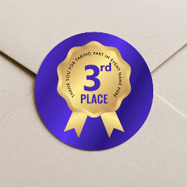 Pegatina Redonda Medalla de Tercer Lugar Premio Azul y Oro Competen