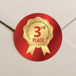 Pegatina Redonda Medalla de Tercer Lugar Premio Rojo y Oro Competen
