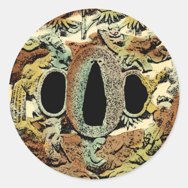 Pegatina Redonda Medallón asiático dorado por Vision Studio (Anverso)