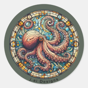 Pegatina Redonda Medallón del pulpo