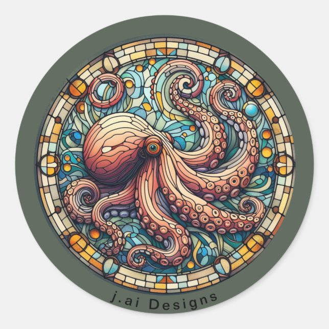 Pegatina Redonda Medallón del pulpo (Anverso)