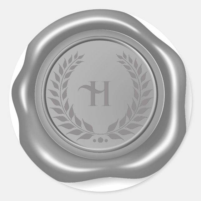 Pegatina Redonda Medallón real de cera gris plateada Laurel Wreath (Anverso)
