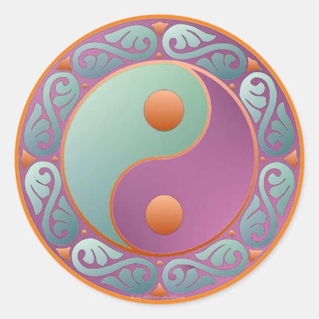 Pegatina Redonda Medallón Yin Yang Violeta Turquesa (Anverso)