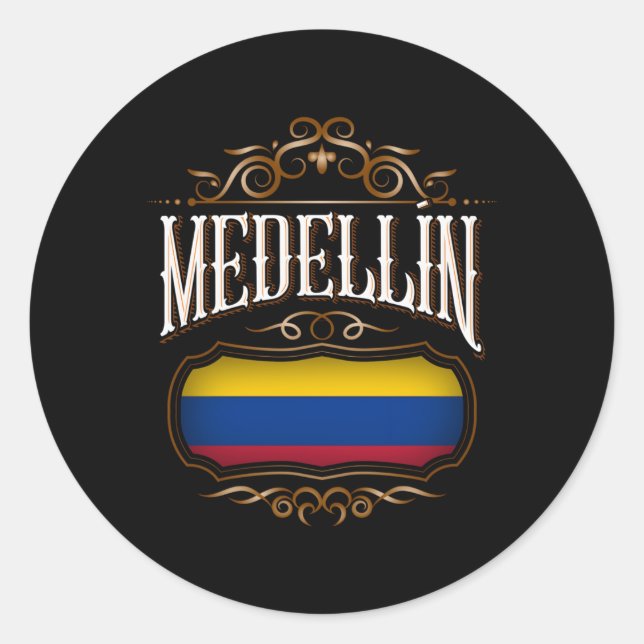 Pegatina Redonda MedellãN Con Bandera De Colombia (Anverso)
