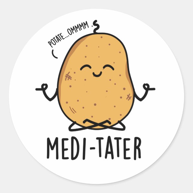 Pegatina Redonda Medi-tater Graciosa Meditación De Pun De Papa (Anverso)
