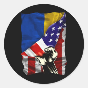 Pegatina Redonda Media bandera estadounidense raíces ucranianas ban