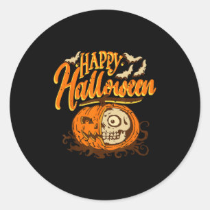 Pegatina Redonda Media Calavera de calabaza Halloween Horror Spookl
