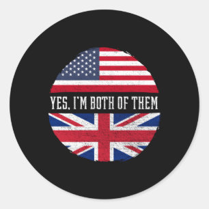 Pegatina Redonda Media Estadounidense Media Británica Bandera Estad
