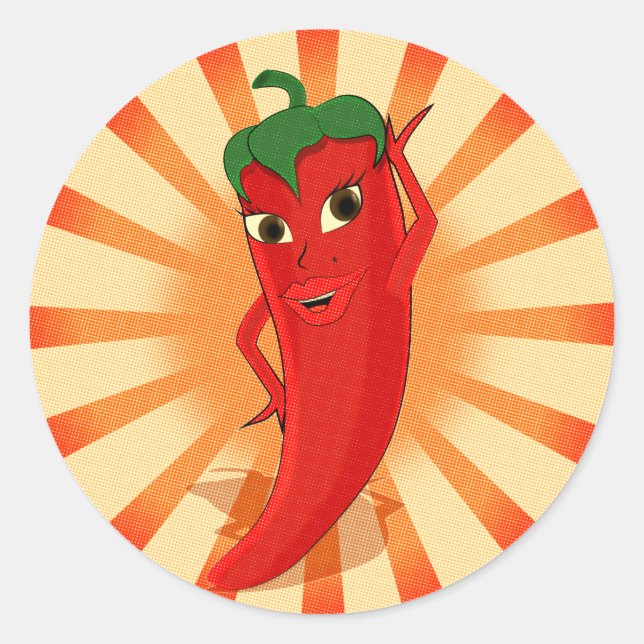 Pegatina Redonda Media impresión de tonos Red Pepper Diva (Anverso)