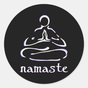 Pegatina Redonda Mediación de yoga de Lotus Pose Namaste