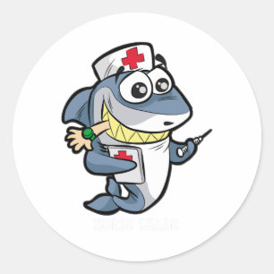 Pegatina Redonda MÉDICA de ENFERMERÍA SHARK Regalo de la jeringa de