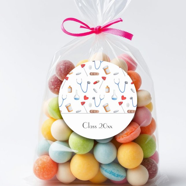 Pegatina Redonda Médica médico o clase de graduación de enfermería (Subido por el creador)