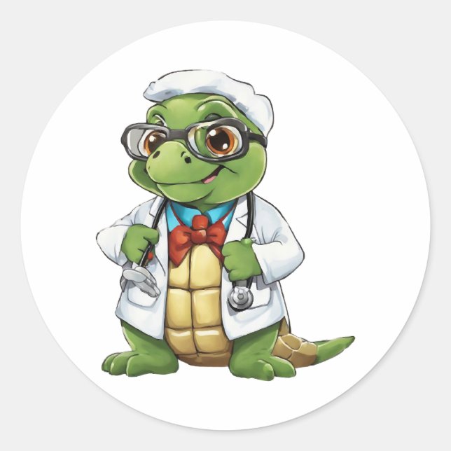 Pegatina Redonda Médica Sea Turtle Cute Enfermera Hospital Tortoise (Anverso)