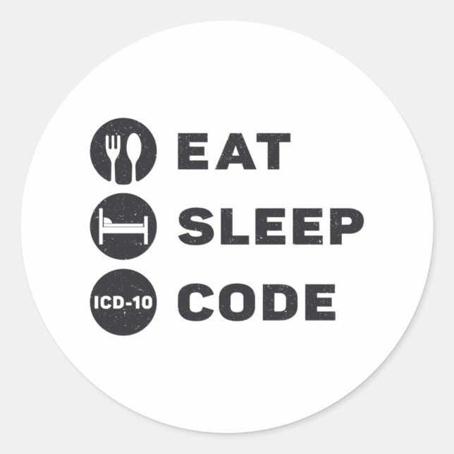 Pegatina Redonda Medical Coder Eat Sleep Code ICD Coding Programmer (Anverso)