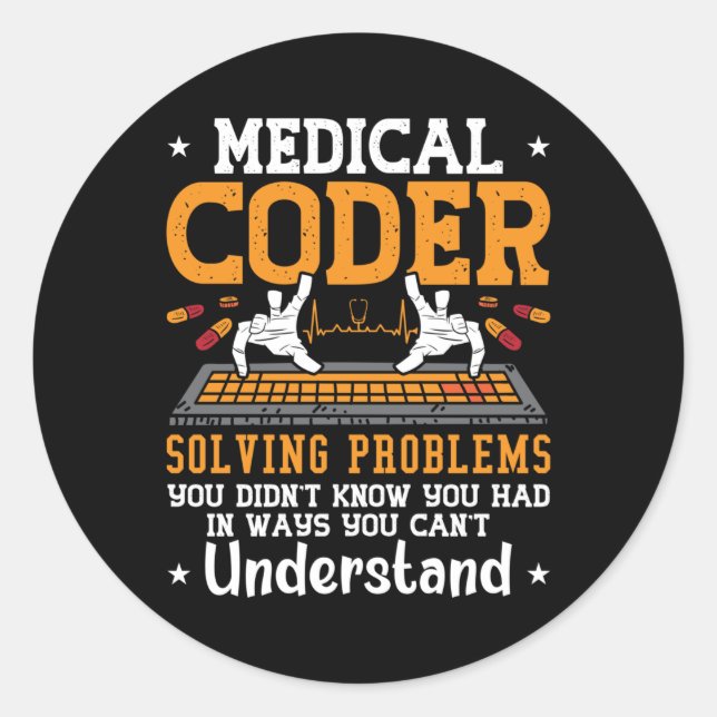 Pegatina Redonda Medical Coder Solving Problems Assistant Coding (Anverso)