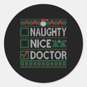 Pegatina Redonda Médicas Navidades de Naughty Lista Suéter