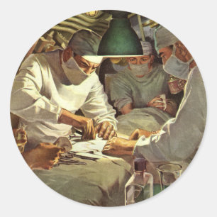 Pegatina Redonda Medicina antigua, médicos realizando cirugía en ur