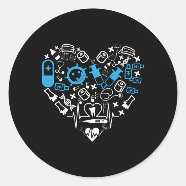 Pegatina Redonda Medicina - Corazón De Equipo Médico (Anverso)