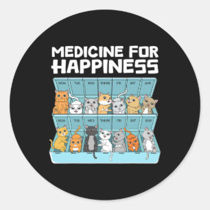Pegatina Redonda Medicina Para La Felicidad Gatos Regalo Para Hombr