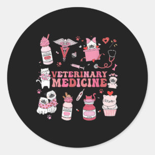 Pegatina Redonda Medicina Veterinaria Retro Valentine Vet Tech Cat 