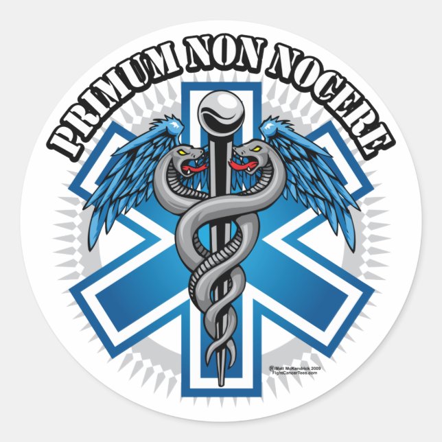 Pegatina Redonda Médico de combate PRIMUM NO NOCERE (Anverso)