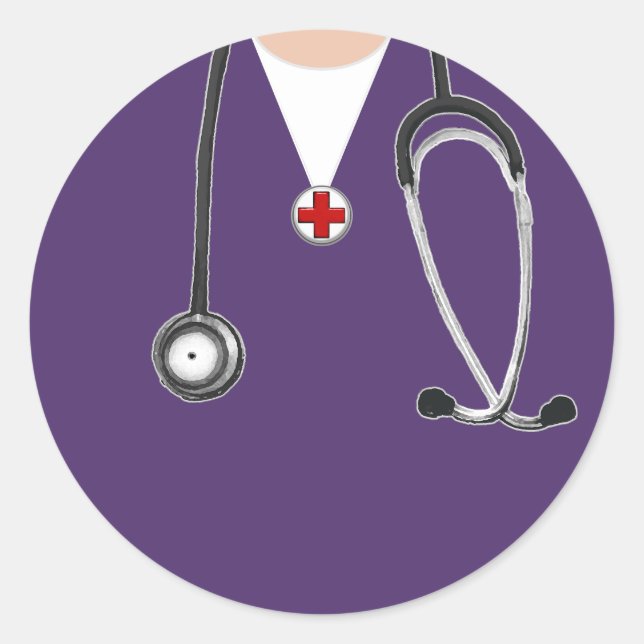 Pegatina Redonda Médico Purple Hospital Scrubs (Anverso)