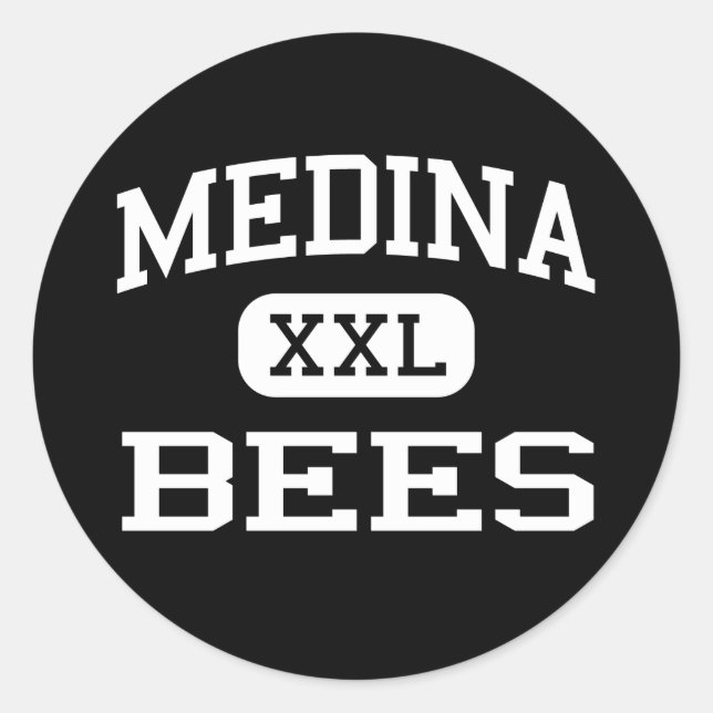 Pegatina Redonda Medina - Abejas - Escuela Secundaria Medina Ohio (Anverso)