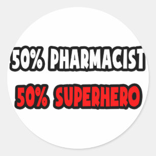 Pegatina Redonda Medio farmacéutico ... Medio superhéroe
