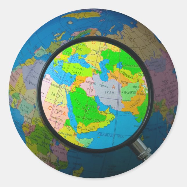 Pegatina Redonda Medio Oriente en foco (Anverso)