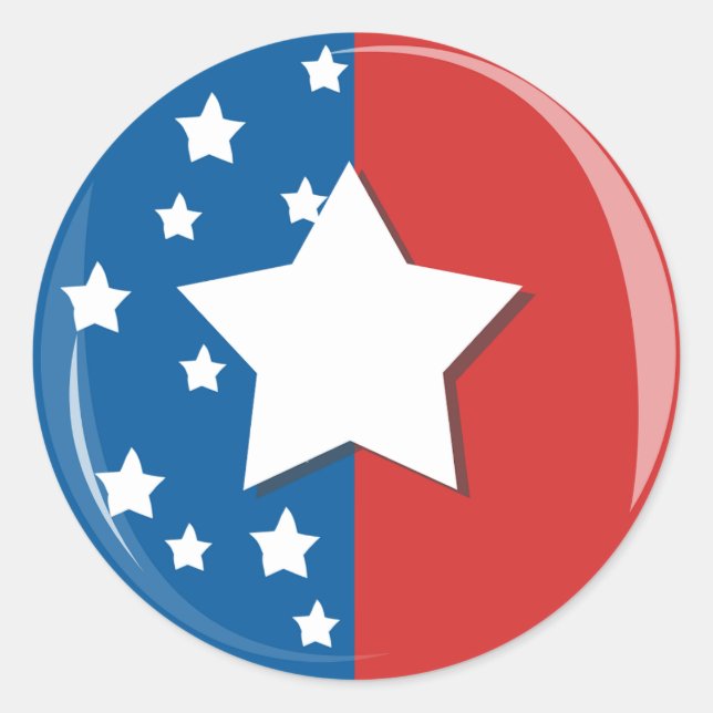 Pegatina Redonda Medio rojo mitad azul con estrellas blancas (Anverso)
