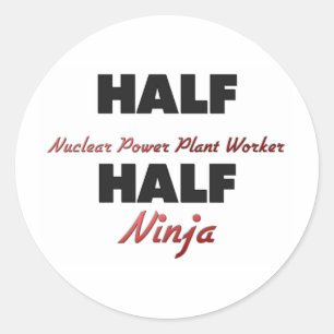 Pegatina Redonda Medio Trabajador de planta nuclear, mitad Ninja