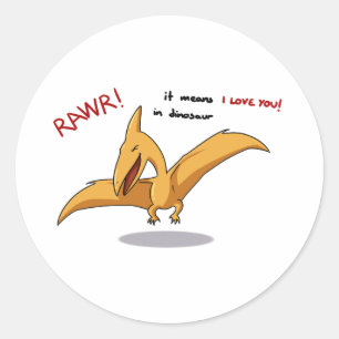 Pegatina Redonda medios lindos del rawr del dinosaurio te amo