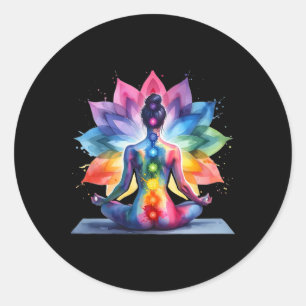 Pegatina Redonda Meditación de Yoga para Mujeres Espiritualidad Ene
