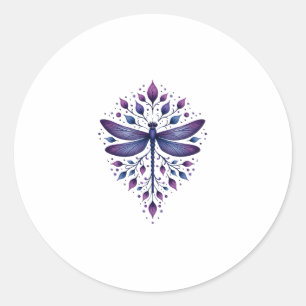 Pegatina Redonda Meditación Geometría Fractal Espiritual Yoga Dragó