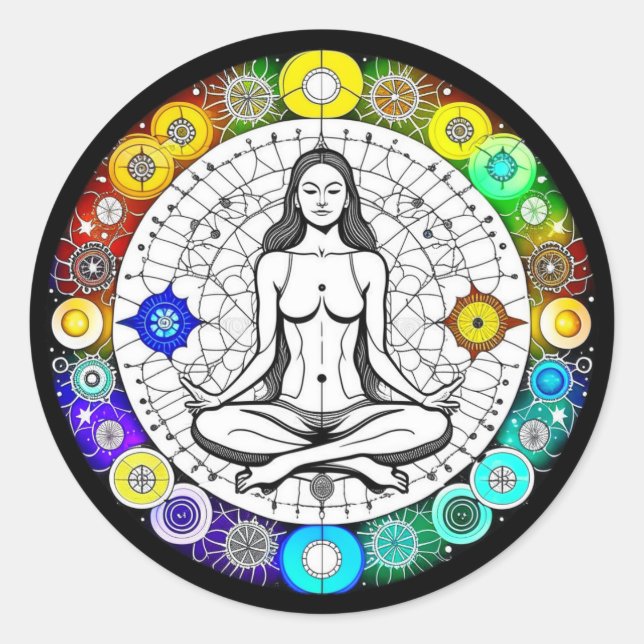 Pegatina Redonda Meditación pacífica tranquila y serena (Anverso)