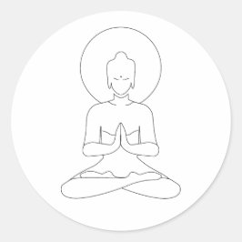 Pegatina Redonda Meditación Silueta de contorno negro humano.
