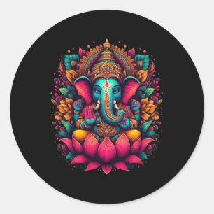 Pegatina Redonda Meditación Yoga Ganesh Dios Hindú Namaste Tees Gan