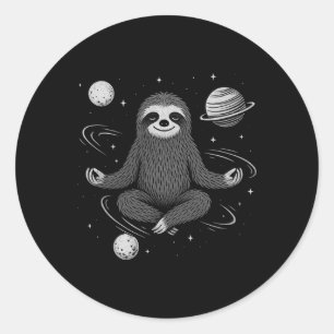 Pegatina Redonda Meditación Zen Perezoso En El Espacio Namasté Paz 
