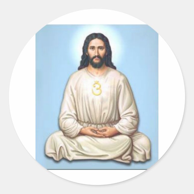 Pegatina Redonda Meditar a Jesús con Om (Anverso)