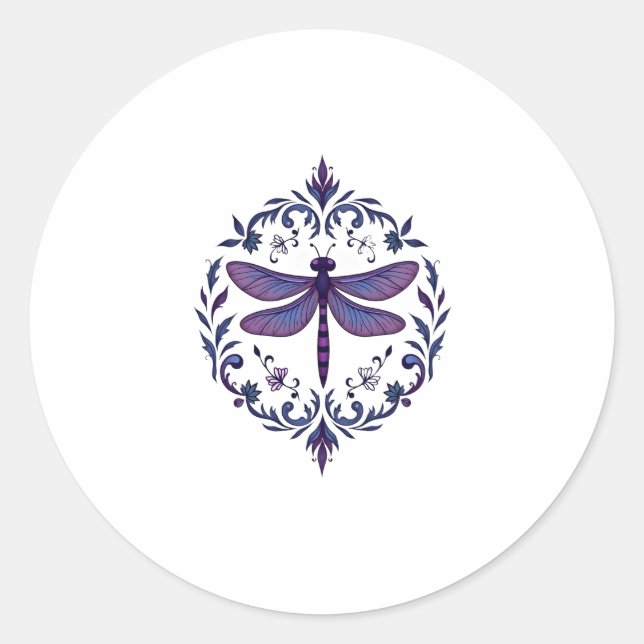 Pegatina Redonda Meditation Fractal Geometry Spiritual Yoga Dragonf (Anverso)