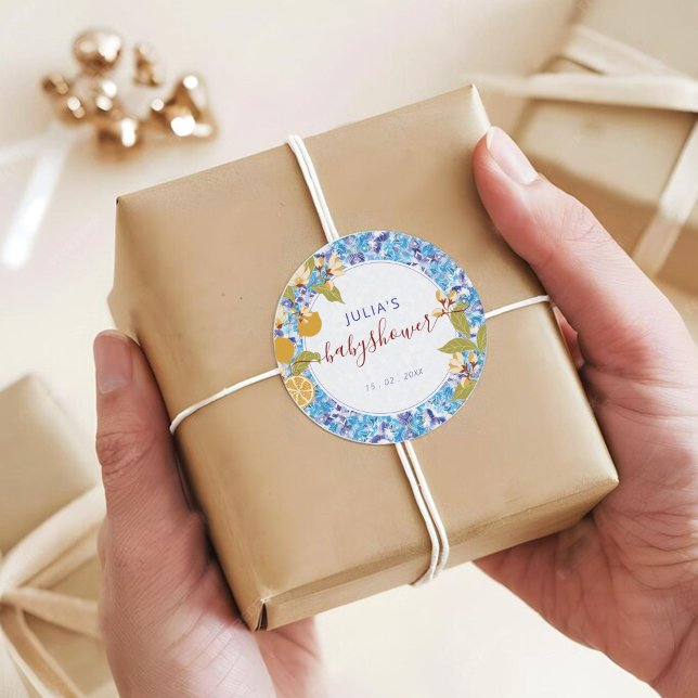 Pegatina Redonda Mediterranean Lemon Amalfi Coast Baby Shower (Subido por el creador)