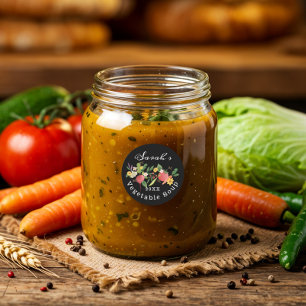 Pegatina Redonda Medley Jardín de Verduras Frescas y Mariposas